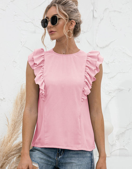 Load image into Gallery viewer, Round Neck Tied Open Back Flutter Sleeve Top
