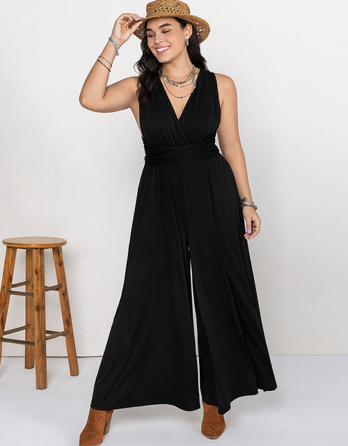 Load image into Gallery viewer, Plus Size V-Neck Wide Leg Jumpsuit
