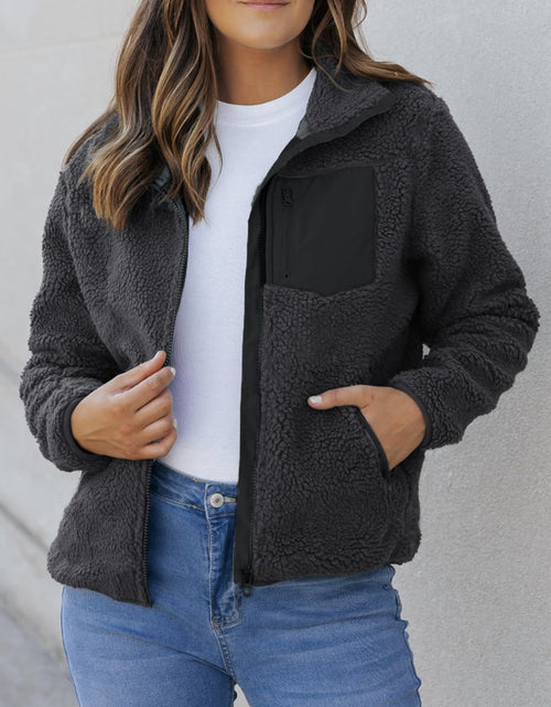 Load image into Gallery viewer, Zip Up Long Sleeve Plush Jacket
