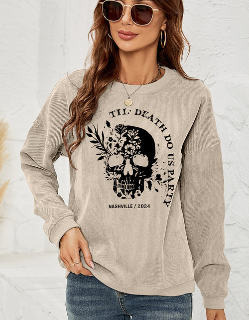 Load image into Gallery viewer, Skull Graphic Dropped Shoulder Sweatshirt
