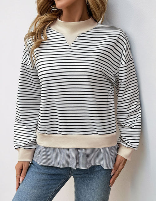 Load image into Gallery viewer, Perfee Faux Layered Striped Long Sleeve Sweatshirt
