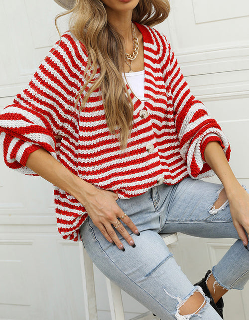 Load image into Gallery viewer, Striped Button Down Long Sleeve Cardigan
