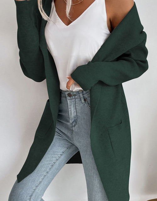 Load image into Gallery viewer, Perfee Ribbed Open Front Hooded Cardigan with Pockets

