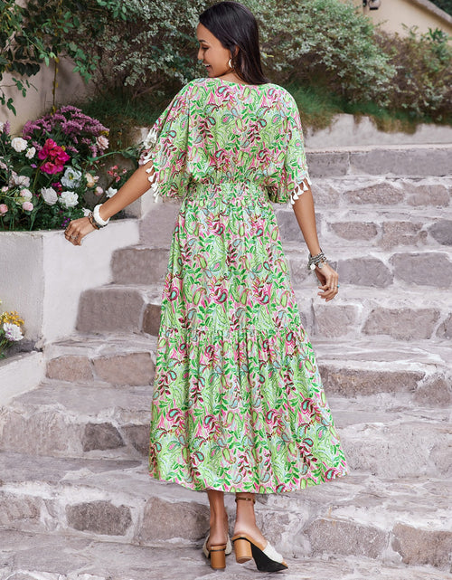 Load image into Gallery viewer, Smocked Floral V-Neck Short Sleeve Dress
