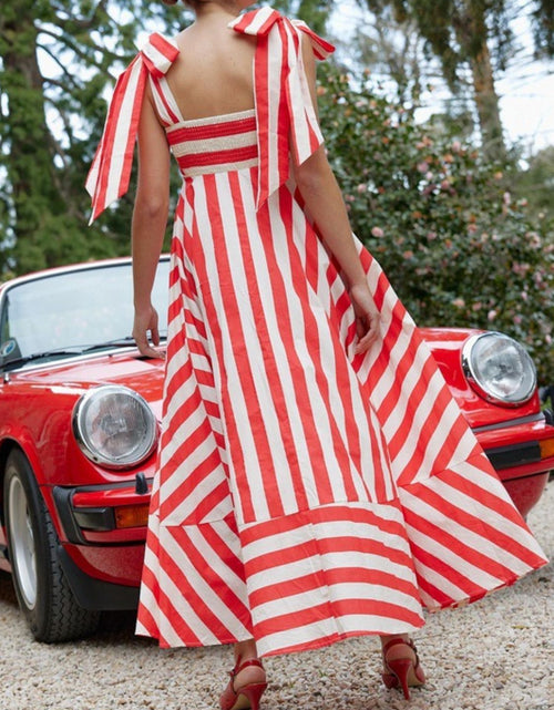 Load image into Gallery viewer, Striped Square Neck Wide Strap Dress
