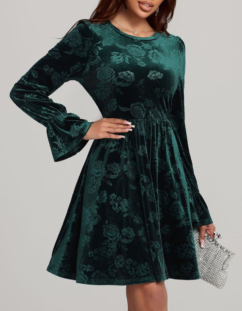 Load image into Gallery viewer, Tied Flower Print Round Neck Flounce Sleeve Dress
