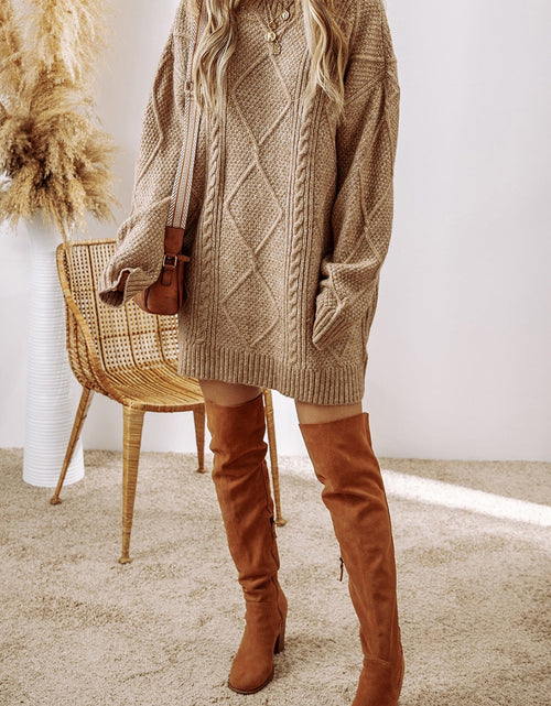 Load image into Gallery viewer, Cable-Knit Round Neck Sweater Dress
