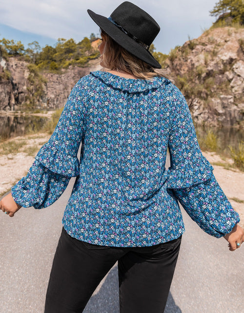 Load image into Gallery viewer, Plus Size Tie Neck Ruffled Blouse
