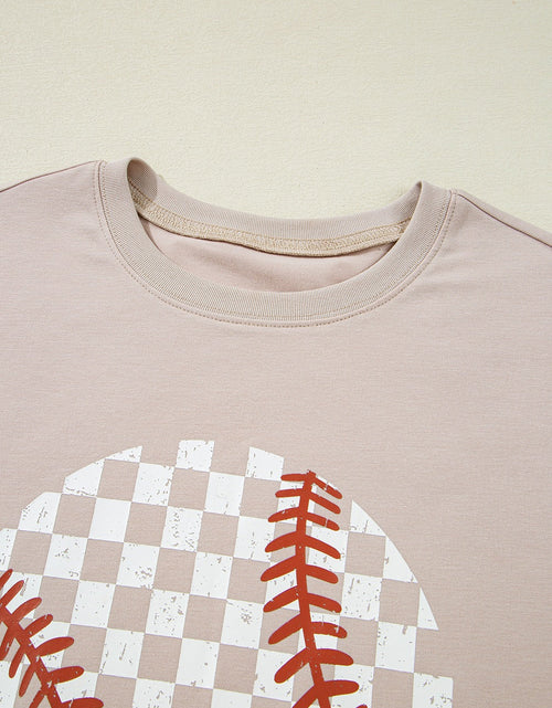 Load image into Gallery viewer, Contrast Checkered Baseball Graphic Round Neck Short Sleeve T-Shirt
