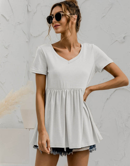 Load image into Gallery viewer, V-Neck Short Sleeve Babydoll Top
