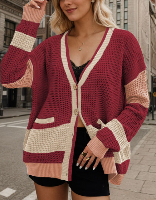 Load image into Gallery viewer, Contrast Button Up Long Sleeve Cardigan
