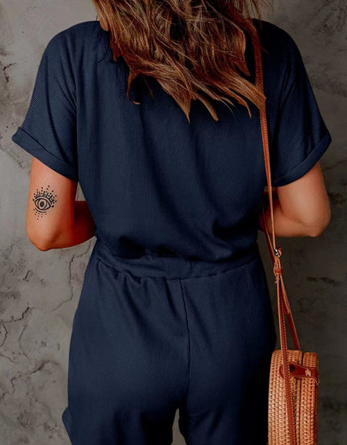Load image into Gallery viewer, Full Size Drawstring V-Neck Short Sleeve Romper
