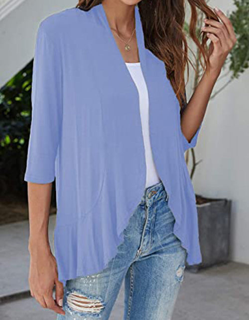 Load image into Gallery viewer, Open Front Ruffle Trim Cardigan
