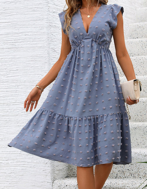 Load image into Gallery viewer, Perfee Swiss Dot V-Neck Cap Sleeve Dress
