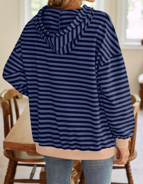 Load image into Gallery viewer, Lovelet Drawstring Striped Long Sleeve Hoodie

