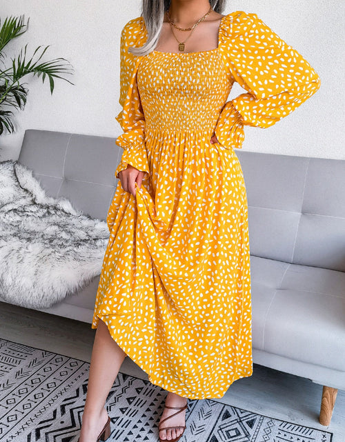 Load image into Gallery viewer, Smocked Square Neck Flounce Sleeve Dress by BlakWardrob
