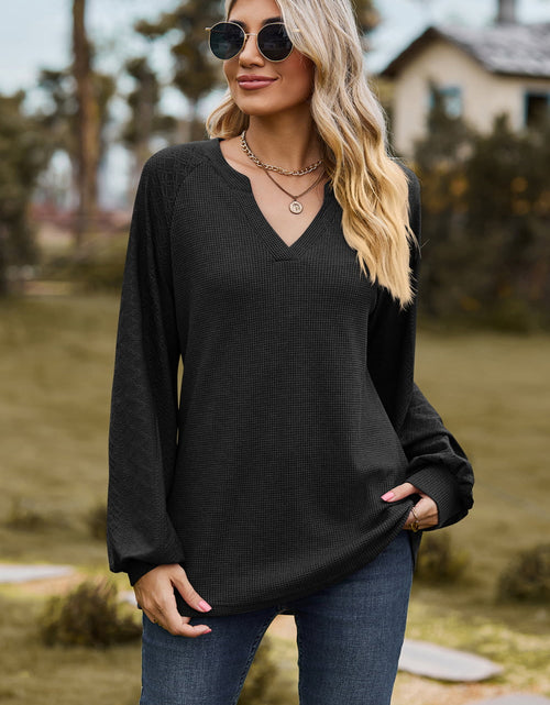 Load image into Gallery viewer, Notched Neck Raglan Sleeve Blouse
