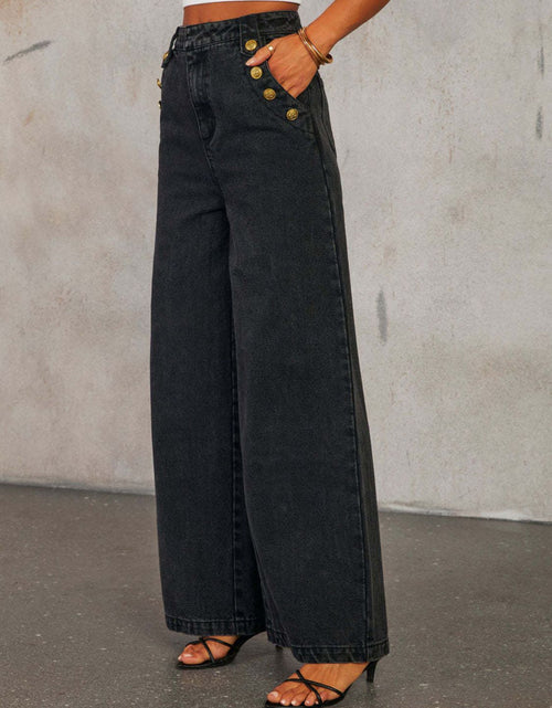 Load image into Gallery viewer, Button Decor High Rise Wide Leg Jeans
