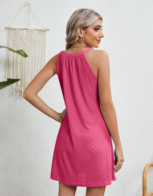 Load image into Gallery viewer, Eyelet Grecian Neck Mini Dress
