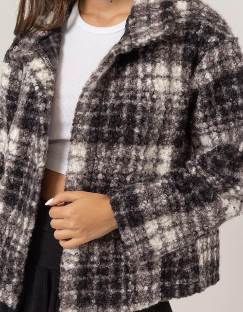Load image into Gallery viewer, HYFVE Plaid Collared Neck Boucle Jacket with Pockets
