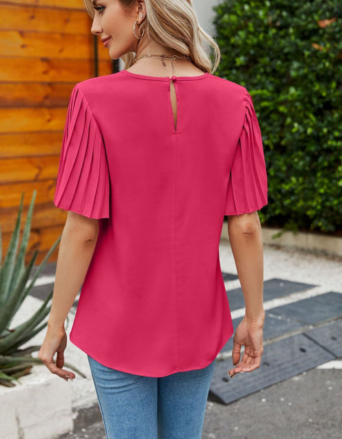 Load image into Gallery viewer, Pleated Flutter Sleeve Round Neck Blouse
