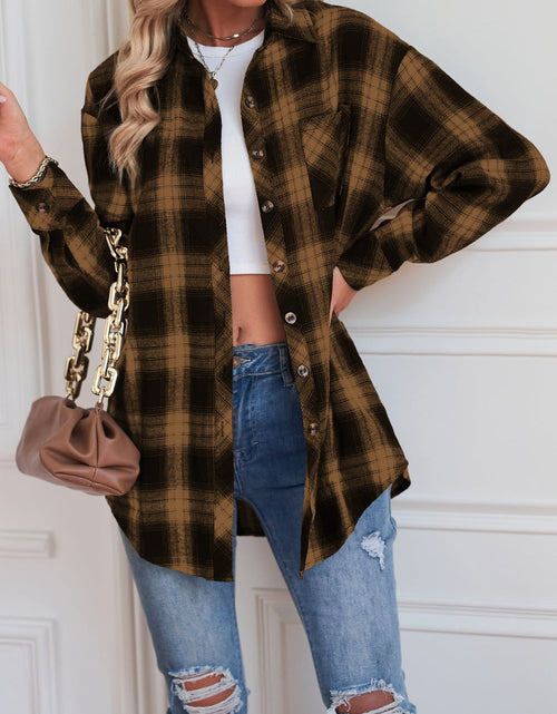 Load image into Gallery viewer, Plaid Button Up Dropped Shoulder Outerwear
