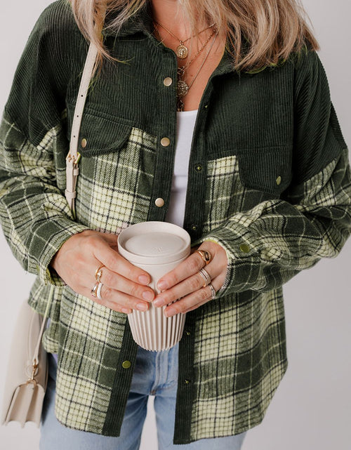 Load image into Gallery viewer, Snap Down Collared Neck Plaid Shacket
