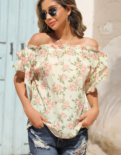 Load image into Gallery viewer, Shiny Floral Frill Trim Off-Shoulder Blouse

