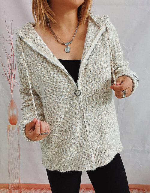 Load image into Gallery viewer, Zip Up Drawstring Long Sleeve Hooded Sweater
