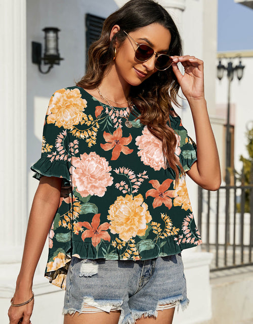 Load image into Gallery viewer, Floral Ruffled Flounce Sleeve Blouse
