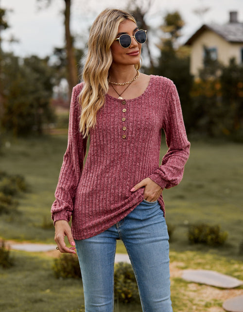 Load image into Gallery viewer, Round Neck Button-Down Long Sleeve Tee
