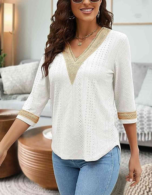 Load image into Gallery viewer, V-Neck Eyelet Blouse
