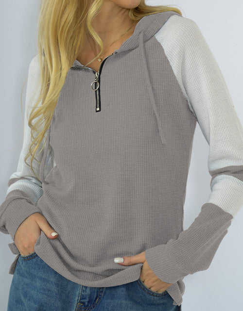 Load image into Gallery viewer, Shiny Quarter-Zip Waffle-Knit Hoodie
