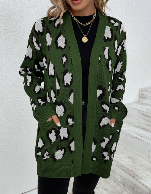 Load image into Gallery viewer, Leopard Open Front Dropped Shoulder Cardigan
