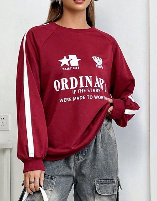 Load image into Gallery viewer, Letter Graphic Round Neck Long Sleeve Sweatshirt
