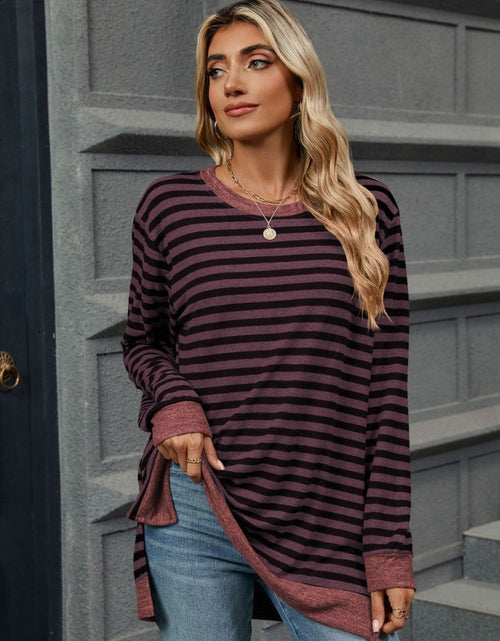Load image into Gallery viewer, Striped Round Neck Long Sleeve T-Shirt

