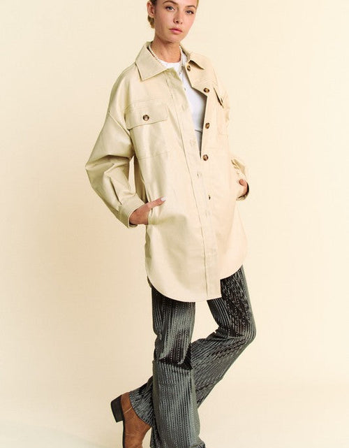 Load image into Gallery viewer, Davi &amp; Dani Faux Leather Button Up Jacket with Chest Pockets
