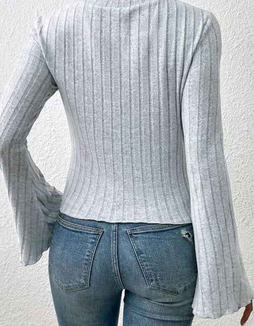 Load image into Gallery viewer, Ribbed Round Neck Flare Sleeve T-Shirt
