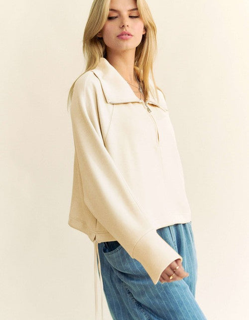 Load image into Gallery viewer, Davi &amp; Dani Drawstring Hem Half Zip Raglan Sleeve Sweatshirt
