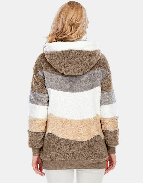 Load image into Gallery viewer, Full Size Drawstring Color Block Zip Up Hooded Outerwear
