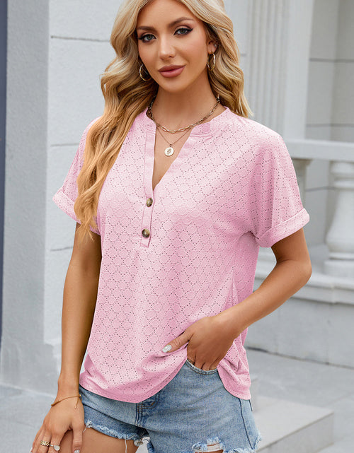 Load image into Gallery viewer, Eyelet Notched Short Sleeve T-Shirt
