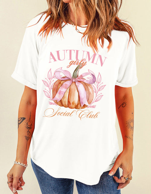 Load image into Gallery viewer, Pumpkin Graphic Round Neck Short Sleeve T-Shirt
