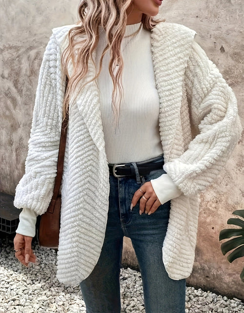 Load image into Gallery viewer, Open Front Long Sleeve Hooded Fuzzy Cardigan
