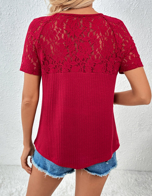 Load image into Gallery viewer, Ivy Lane Lace Detail V-Neck Short Sleeve T-Shirt
