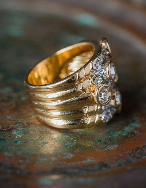 Load image into Gallery viewer, Vintage Pave Austrian Crystal Ring Womens Antique Ring 18k Yellow Gold Electroplated Made in USA by PVD Vintage Jewelry
