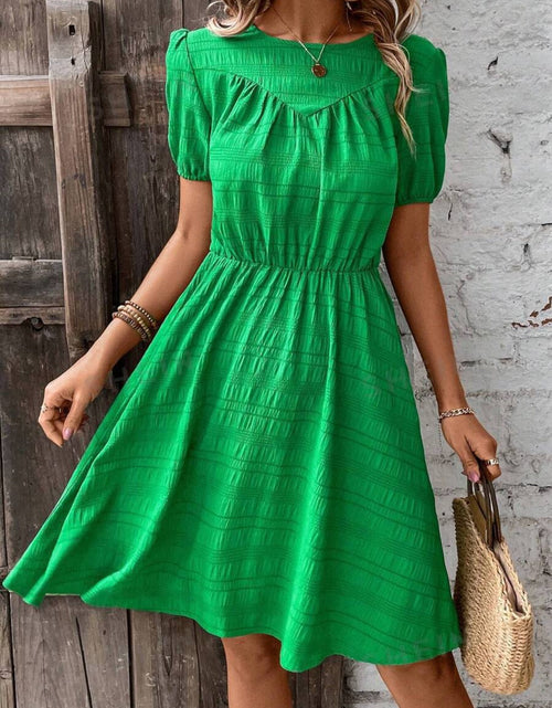 Load image into Gallery viewer, Ruched Round Neck Short Sleeve Mini Dress
