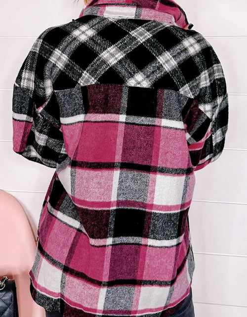 Load image into Gallery viewer, Pocketed Plaid Collared Neck Long Sleeve Shacket
