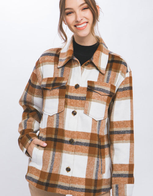 Load image into Gallery viewer, Love Tree Plaid Button Up Shacket
