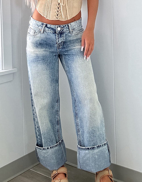 Load image into Gallery viewer, Washed Wide Leg Jeans with Pockets
