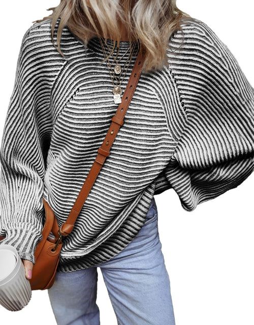 Load image into Gallery viewer, Textured Striped Round Neck Long Sleeve Top
